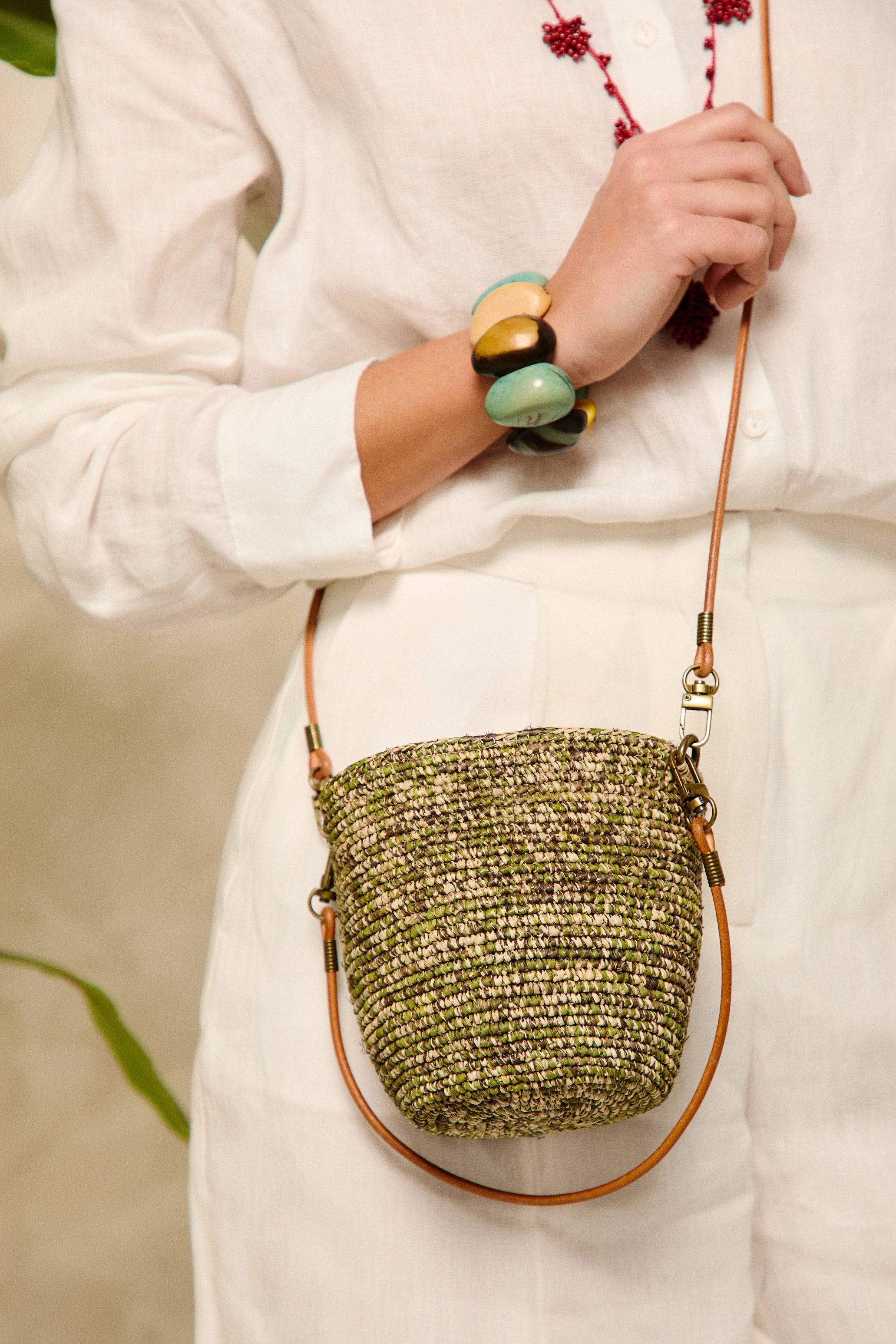 Kely Mini Raffia Bucket Bag
