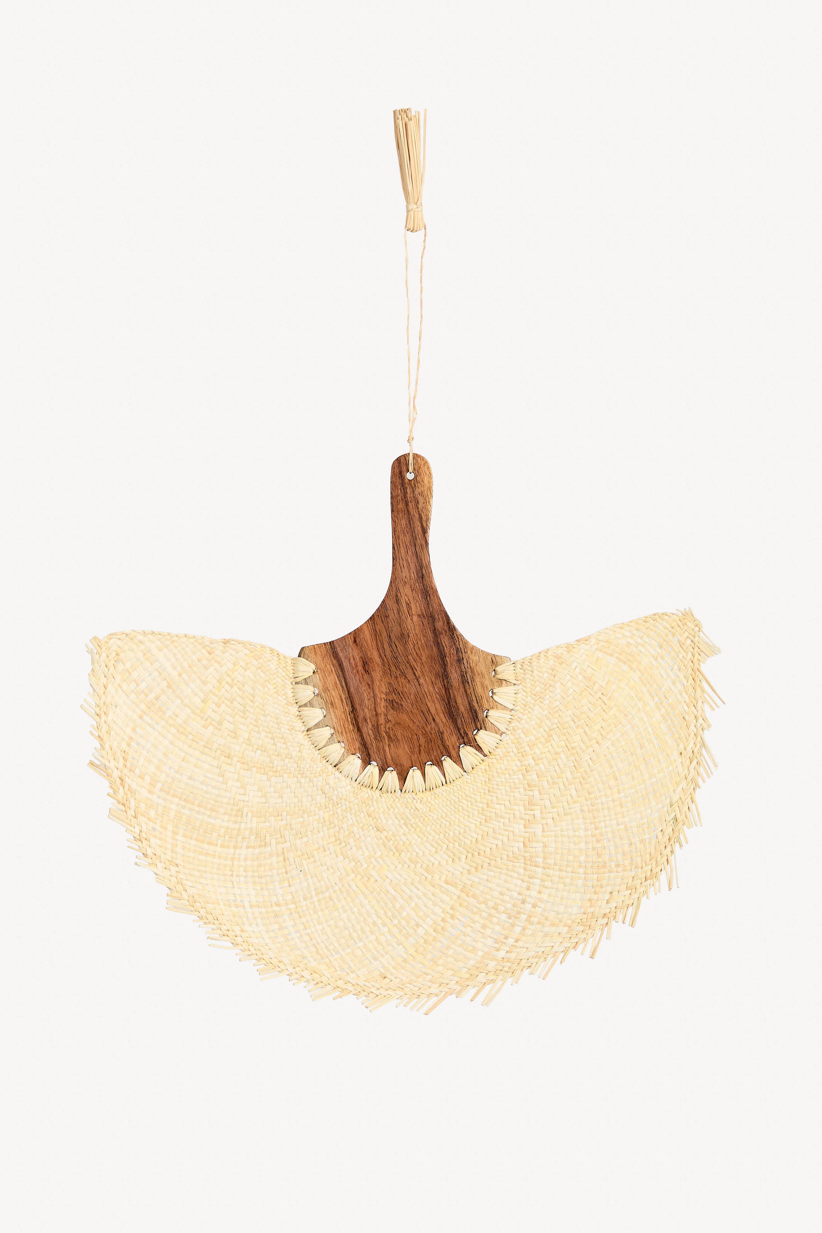 Natural jipijapa palm fan with wooden handle, handwoven in Mexico